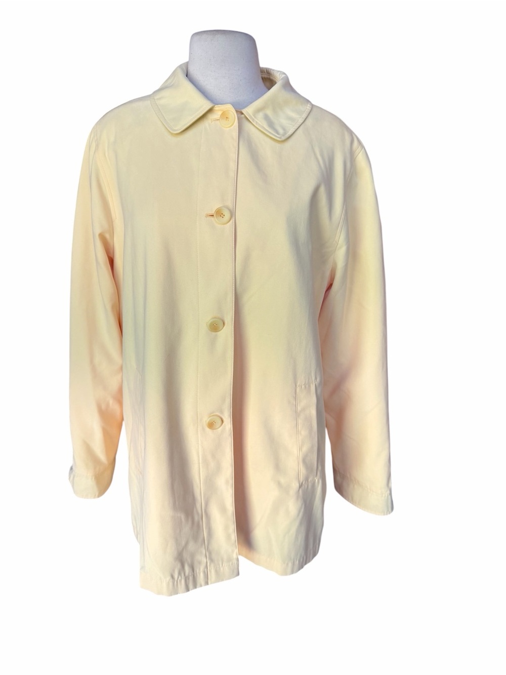 Y2K London Fog Classic Pale "Butter" Yellow Hue Button‎ Down Mid-Length Car Coat